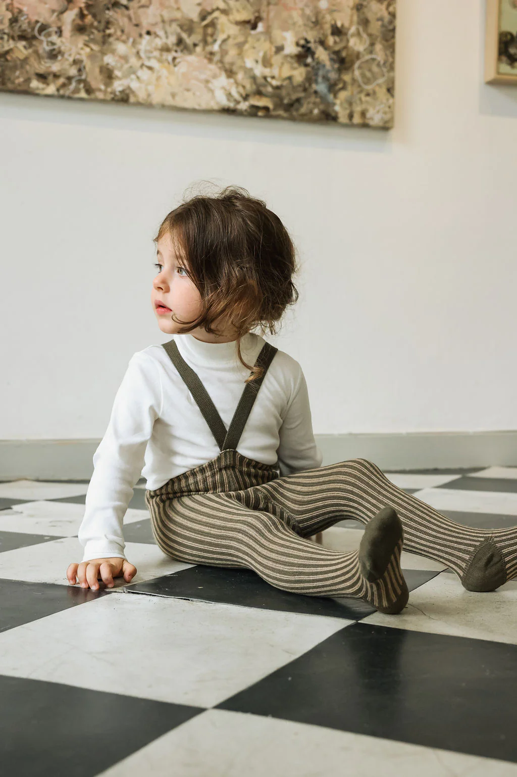 Silly Silas „Footed Special Seaweed × Peanut Striped“ - pėdkelnės-kojinės su petnešėlėmis