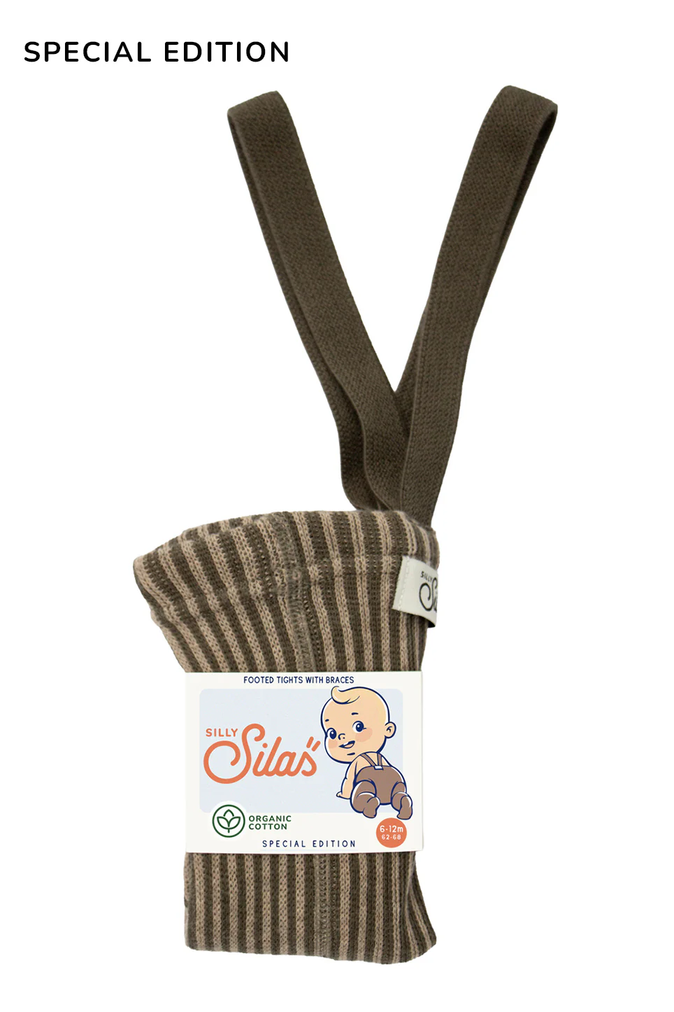 Silly Silas „Footed Special Seaweed × Peanut Striped“ - pėdkelnės-kojinės su petnešėlėmis - Image 5