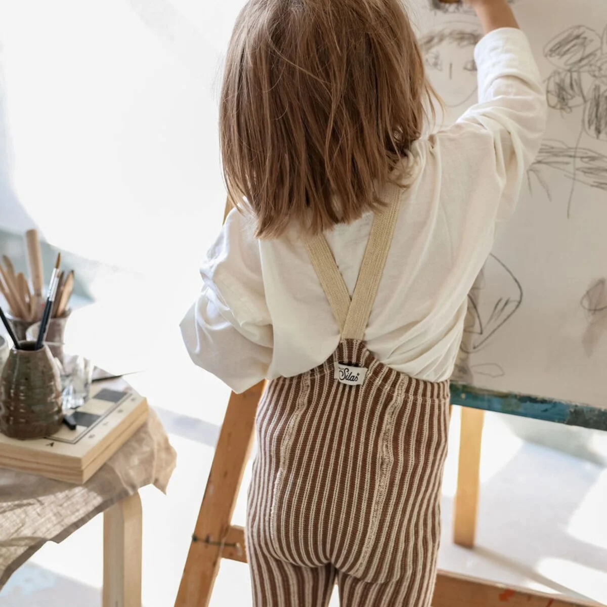 Silly Silas „Footed GranolaxCream Striped“ pėdkelnės su petnešėlėmis (be pėdučių)