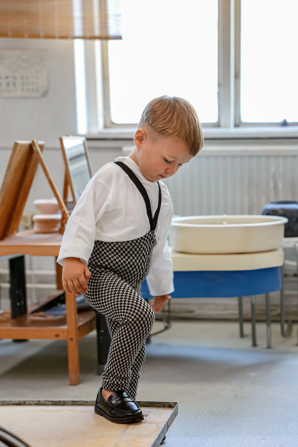 Silly Silas „Black x White Checked“ pėdkelnės su petnešėlėmis (be pėdučių)