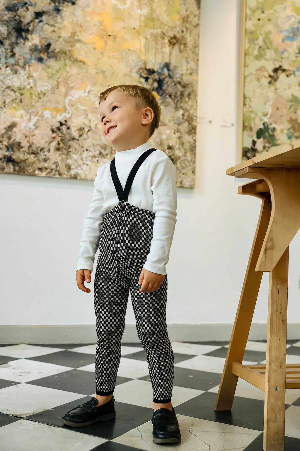 Silly Silas „Black x White Checked“ pėdkelnės su petnešėlėmis (be pėdučių) - Image 2