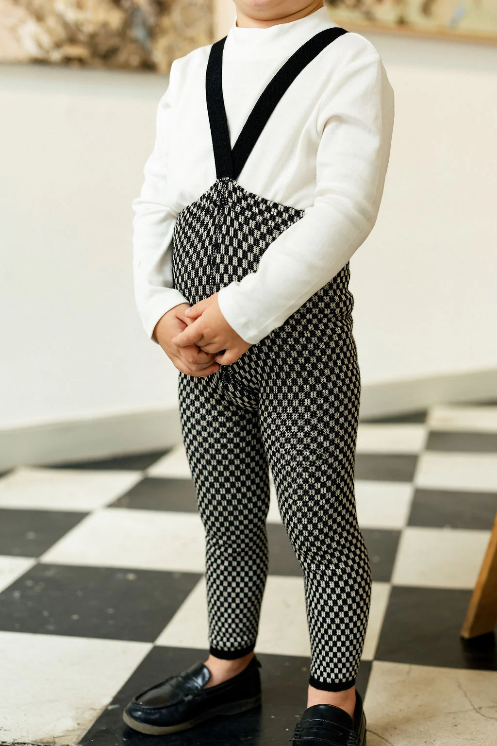 Silly Silas „Black x White Checked“ pėdkelnės su petnešėlėmis (be pėdučių) - Image 3